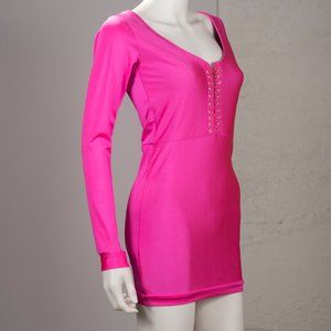 MIDNIGHT NEON Y2k Shocking Pink Lace Up Mini Dress